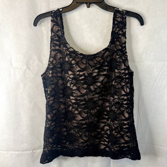 Onyx Nite Black Lace & Sequin Dressy Cocktail Evening Tank Top Size Large - Picture 2 of 10